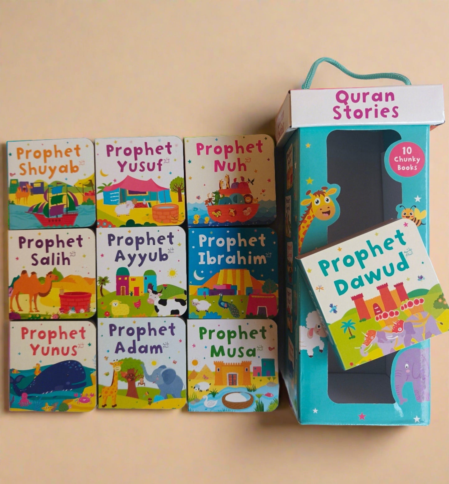 Illustrated page from Quran Stories for Kids Board Book featuring Prophet stories
