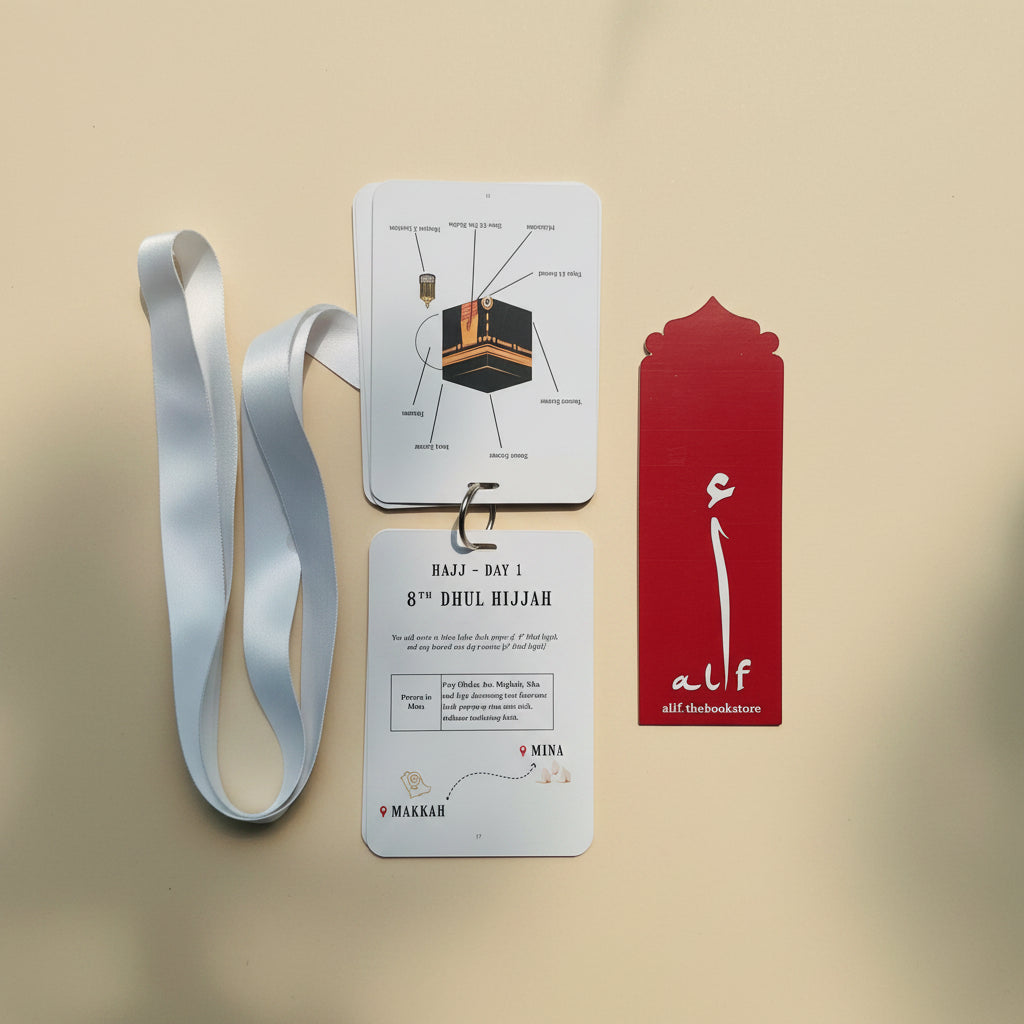 Hajj Duas & Guide with White Lanyard, Tasbih & Jute Potli alifthebookstore