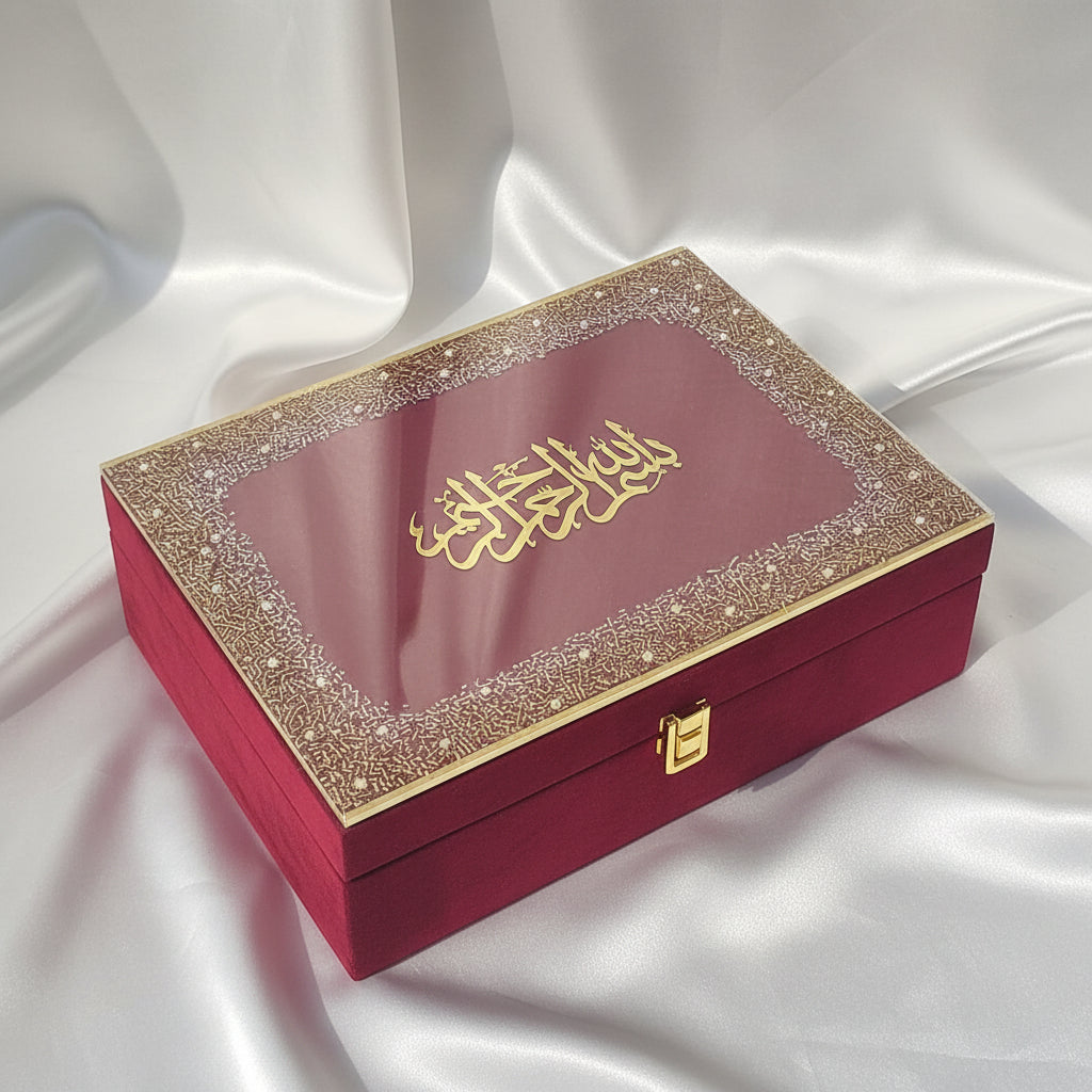 Maroon Sequence Resin Quran Hamper alifthebookstore