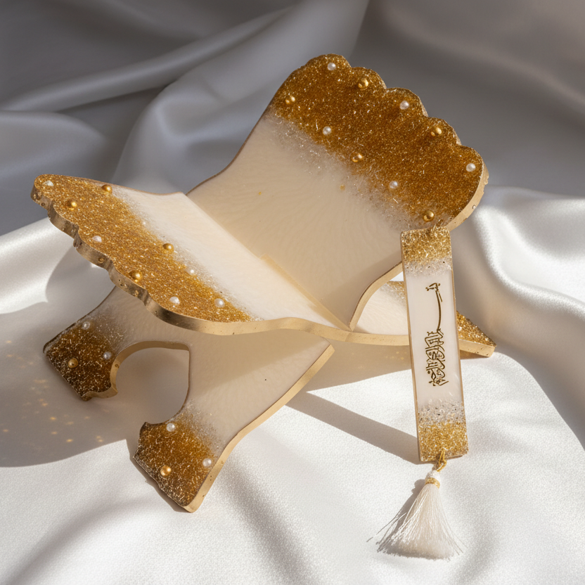 Designer Sequence Rihal & Bookmark (Premium Resin Quran Stand) alifthebookstore