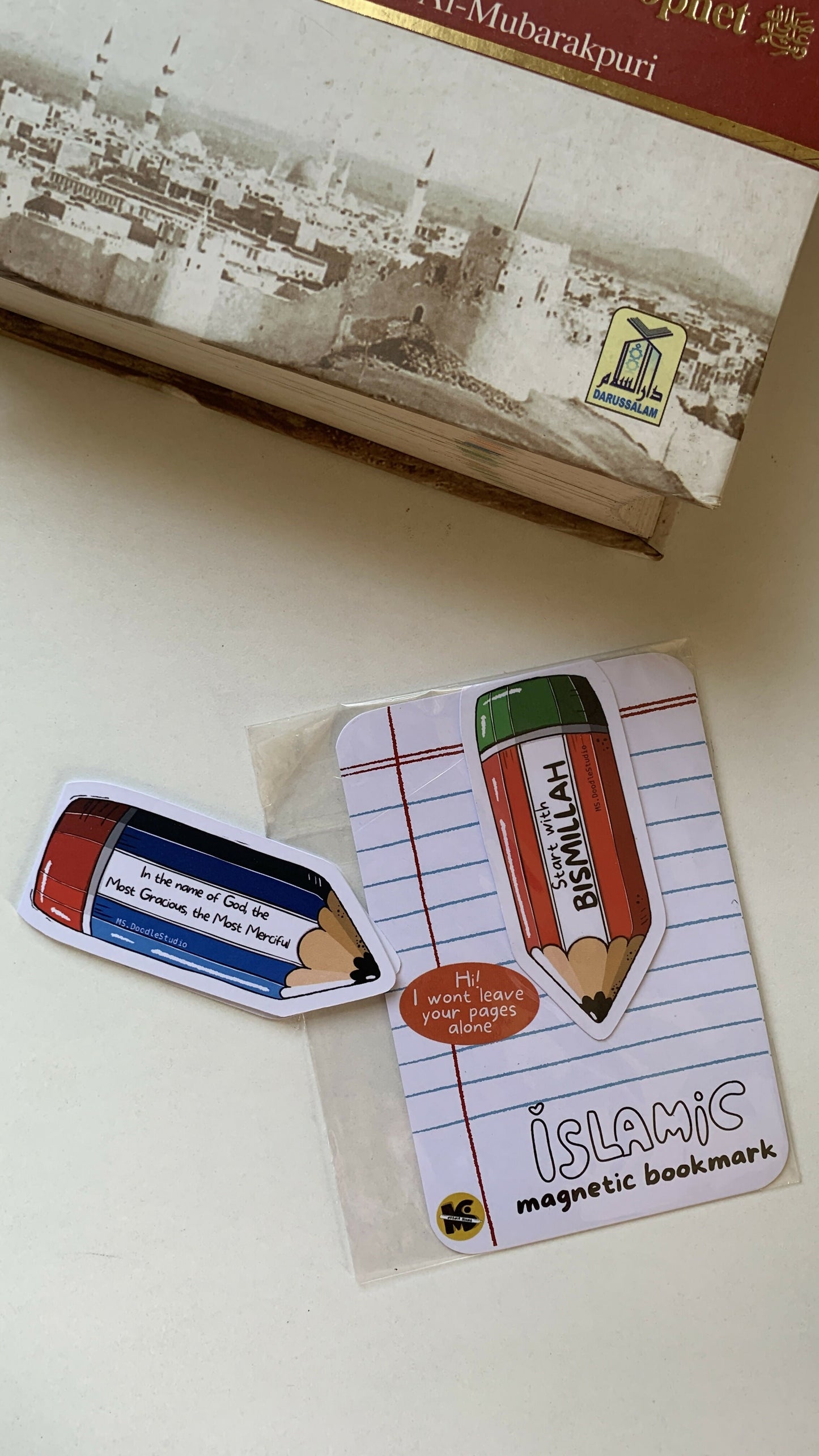Pencil and book set Magnetic bookmarks with Islamic quotes MS Doodle studio