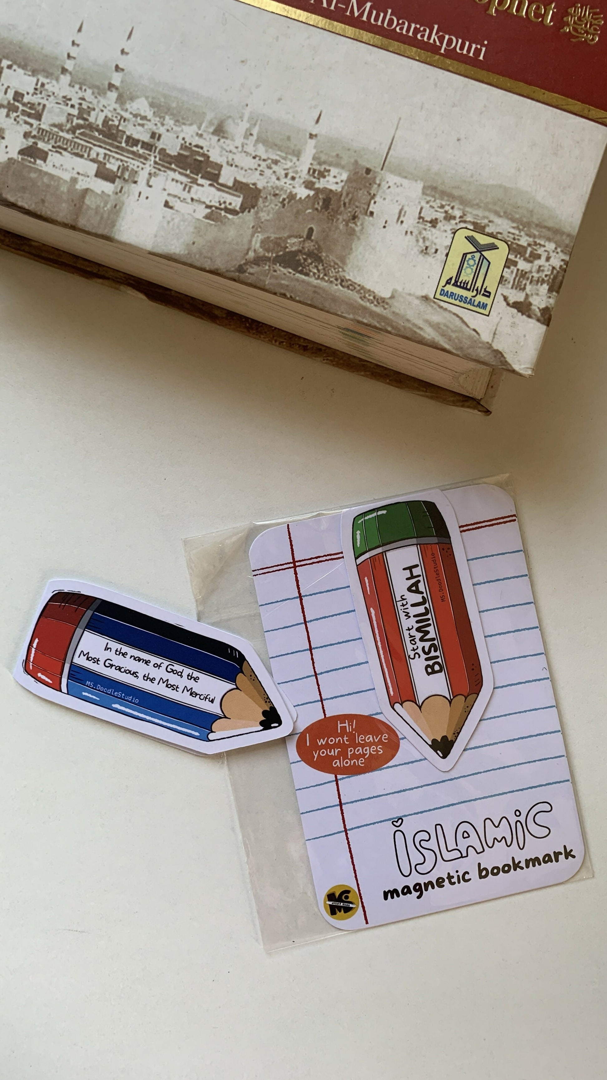 Pencil and book set Magnetic bookmarks with Islamic quotes MS Doodle studio