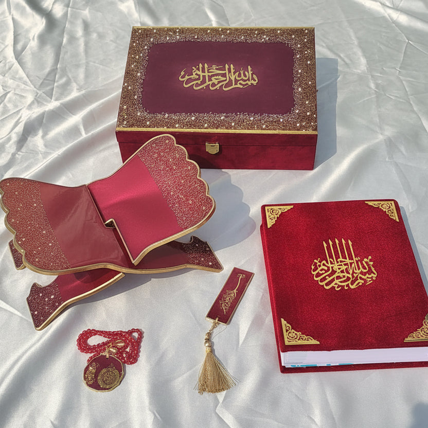 Maroon Sequence Resin Quran Hamper alifthebookstore