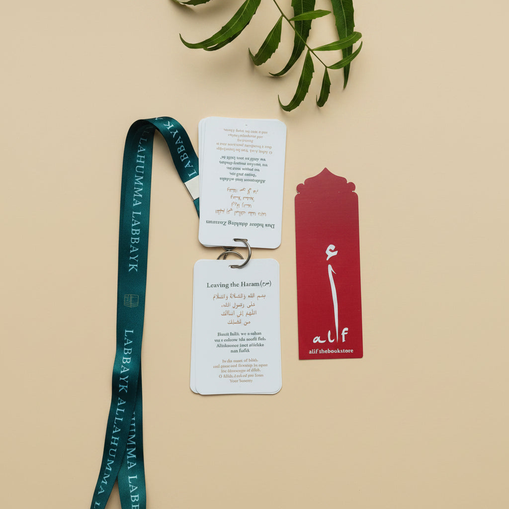 Umrah Duas Cards with White Lanyard, Tasbih & Jute Potli alifthebookstore